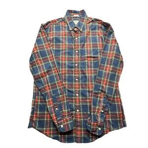 J Crew Stretch Secret Wash Poplin Plaid Shirt Mens Medium Long Sleeve Red Blue